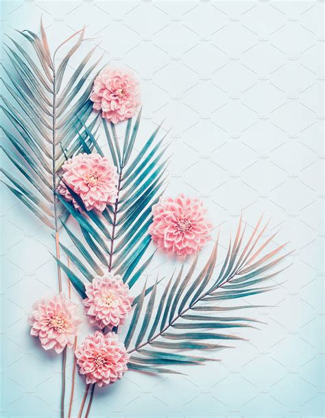 Unique aesthetic stickers featuring millions of original designs created and sold by independent artists. Layout with palm leaves and flowers | Leaves wallpaper ...