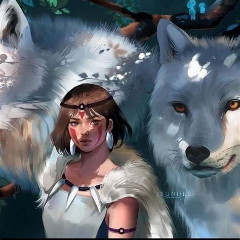 A Woman Standing Next To Two White Wolfs
