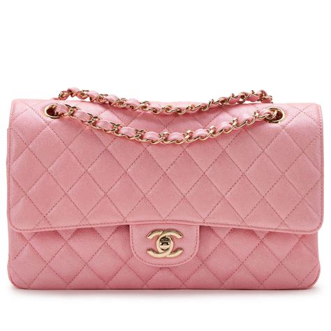 Chanel Iridescent Pink Quilted Caviar Medium Classic Double Flap Gold