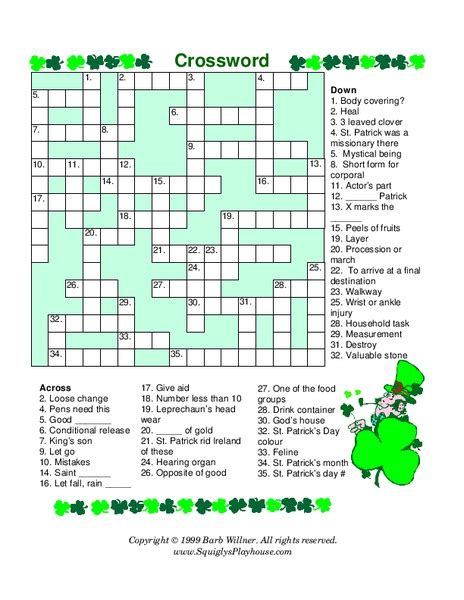 Patrick's day crossword puzzle for kids. St. Patrick's Day Crossword Puzzle Worksheet for 3rd - 4th Grade | Lesson Planet