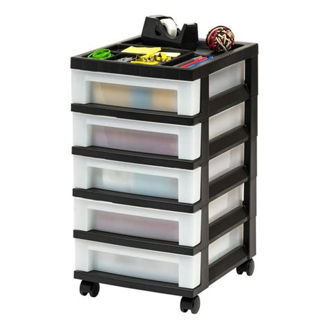 Iris Usa 5 Drawer Plastic Storage Cart With Organizer Top And Wheels Adult Blackpearl