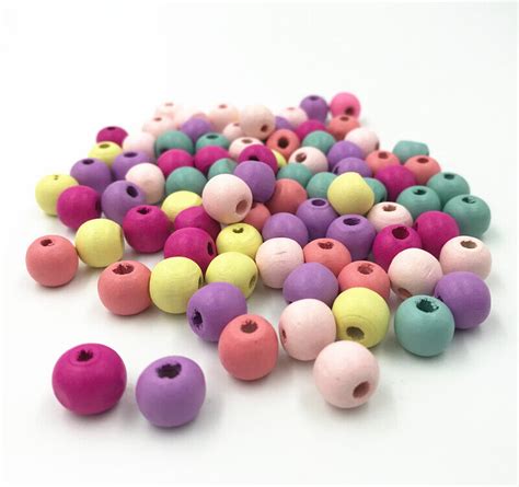 200pcs Mixed Color Round Beads Makeing Necklace Diy Kids Crafts Wood