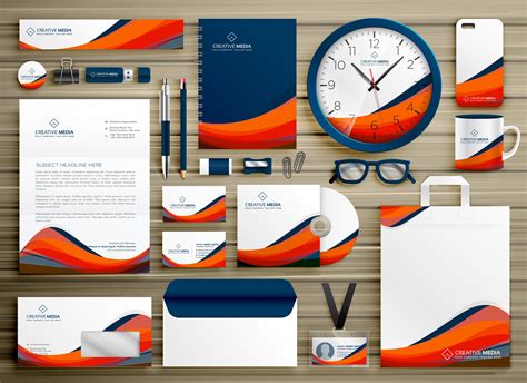 Corporate Identity Business Template Design Set With Orange Blue