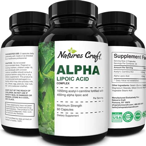 Pure Alpha Lipoic Acid Supplement With Acetyl L Carnitine Natural Ala