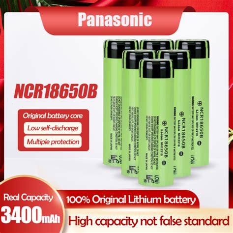 panasonic original 2pcs rechargeable battery 18650 3400mah 3 7v ncr18650b 20a lithium flat top