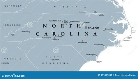 North Carolina Nc Graue Politische Landkarte Alter Teer Fersen