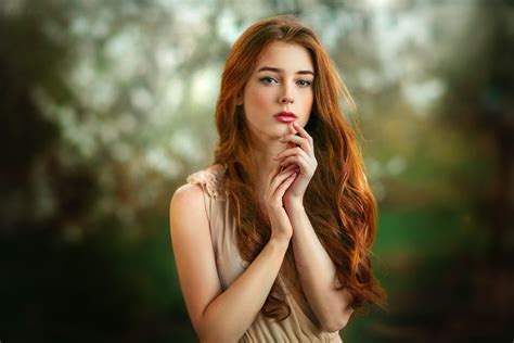 long hair alexandra girskaya mwl photo redhead brown eyes women hd wallpaper