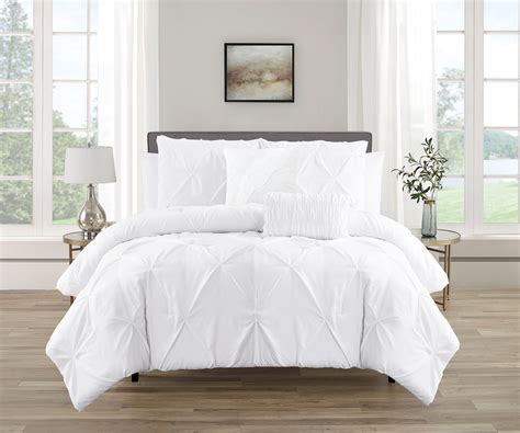 Pintuck White 5pc Comforter Set Queen