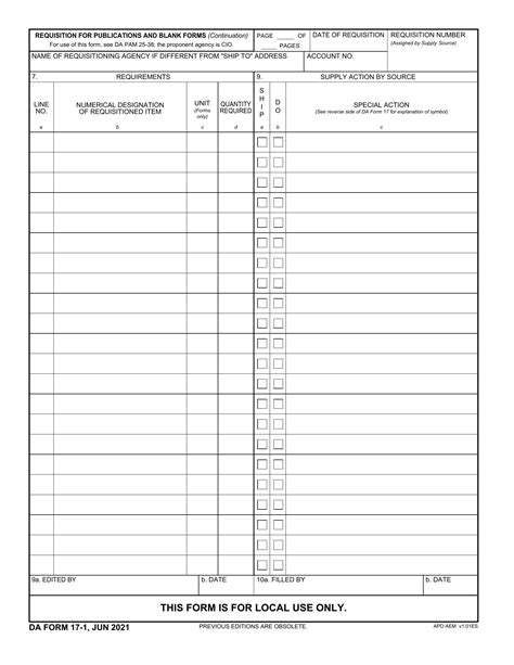 DA Form 17-1. Requisition for Publications and Blank Forms