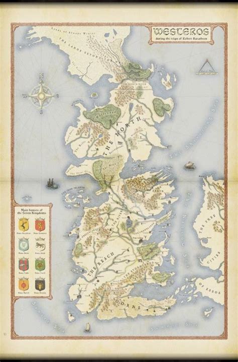 Map Of The Seven Kingdoms Of Westeros Game Of Thrones
