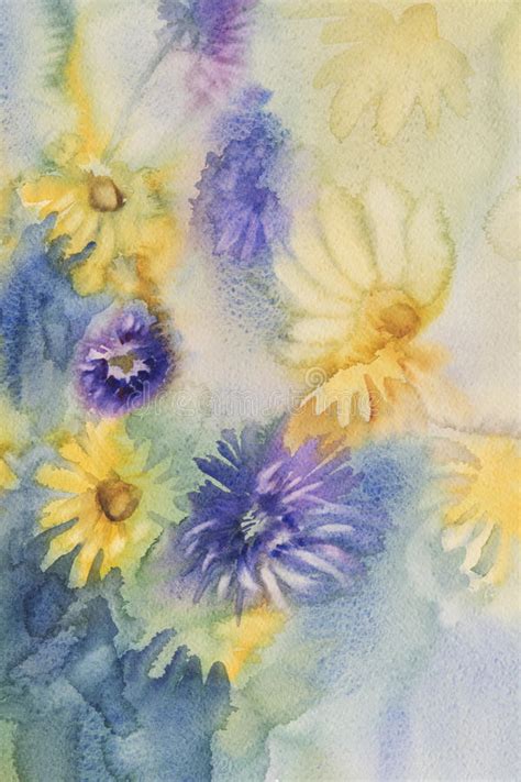 Watercolor Flower Blue Yellow Stock Illustrations 32127 Watercolor