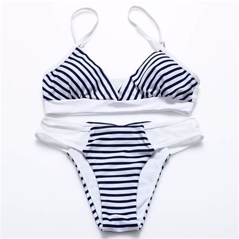 2018 Sexy Bikinis Women Swimsuit Swimwear Halter Top Striped Brazillian Bikini Set Bathing Suit