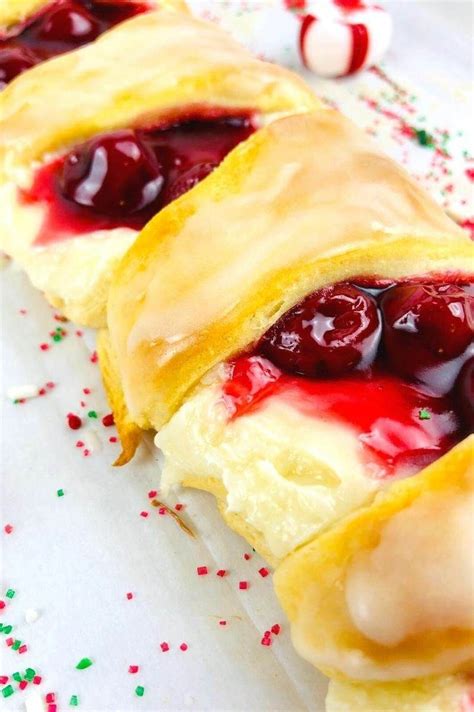 Easy Candy Cane Cherry Danish With Cream Cheese Recipe Candy Cane Dessert Christmas Food