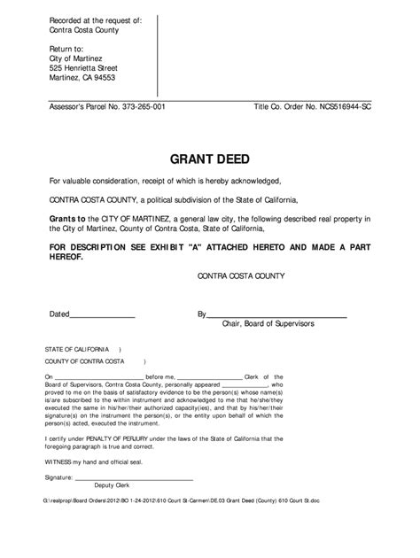 California Grant Deed County Fill Online Printable