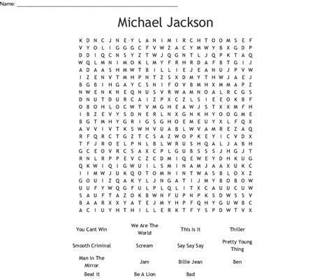 Michael Jackson Word Search Printable Word Search Printable