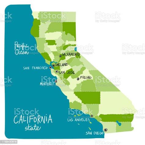 Map Of California State Of The Usa With Counties Stock Illustration