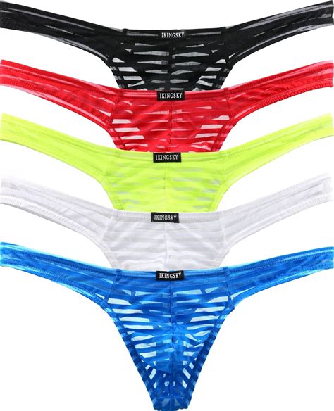 Ikingsky Mens Sexy Transprant Thong Underwear Low Rise See Through Stretch Underwear Large 5