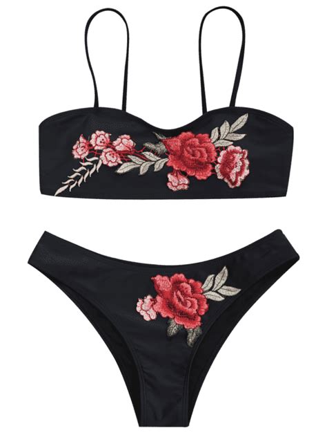 cami floral applique bathing suit black xl swimwear beachwear bikini swimwear bikini set