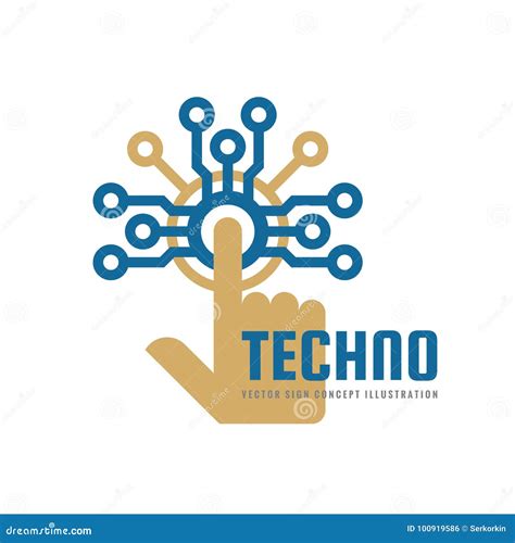 Techno Vector Logo Template Concept Illustration Human Hand Touch
