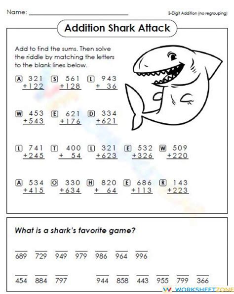 Shark Addition Worksheet