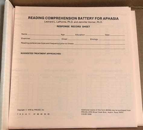 Reading Comprehension Battery For Aphasia 1979 Edition Ebay