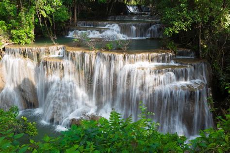 Multiple Layer Waterfalls In Deep Natural Forest Natural Landscape