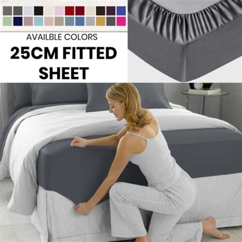 Extra Deep Elastic Fitted Sheet Bed Sheets For Mattress Single Double King Size Ebay