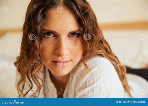 Brunette In A Bed Stock Image Image Of Relaxing Curly 46150579