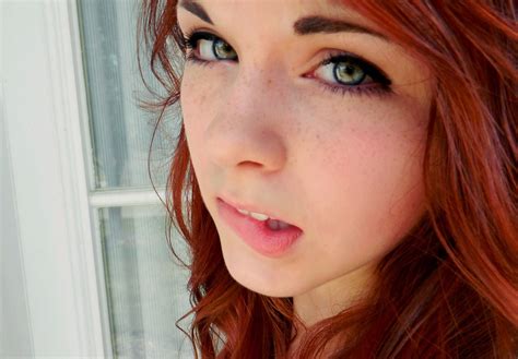 Redhead Women Green Eyes Face Freckles Biting Lip Wallpaper And Background