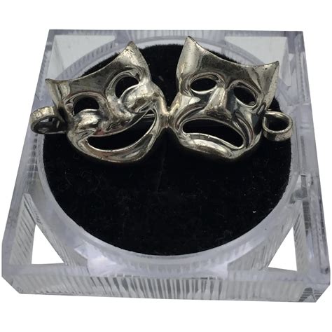 Vintage Sterling Silver Comedy Tragedy Drama Masks Pin 15 Inch 34g