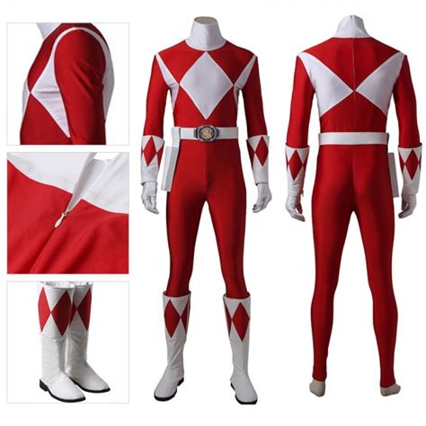 Red Ranger Cosplay Suit Artificial Leather Costume Mighty