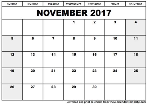 November Printable Calendar Calendar Template 2020