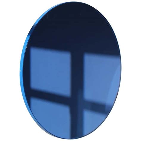 Orbis Round Blue Tinted Contemporary Bespoke Mirror With Blue Frame