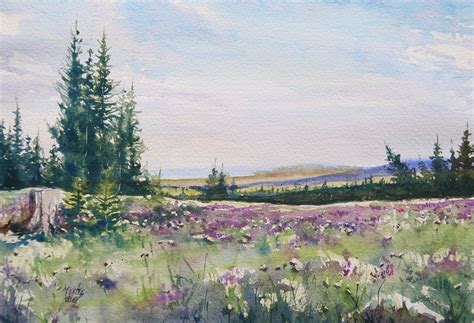 Rocky Mountain Meadow Watercolor Landscape Art Outdoors National Park