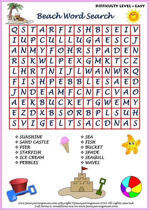 Beach Word Search Puzzles Printable