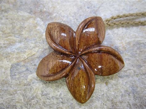 Hawaiian Jewelry Handmade Hawaiian Koa Wood Plumeria Flower Necklace