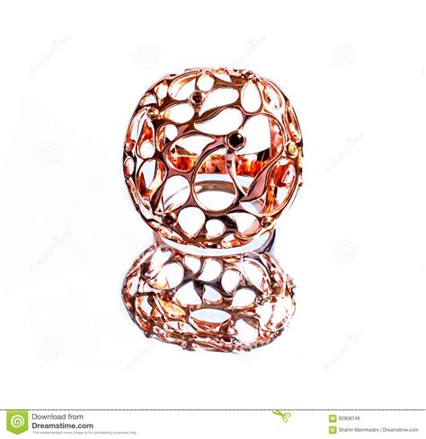 Oriental Turkish Gold Rings Handmade On White Background Stock Photo
