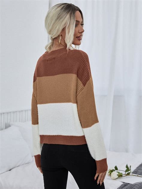 Shein Lune Color Block Drop Shoulder Sweater Shein Usa