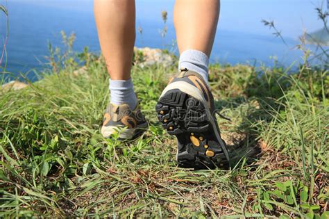 Woman Hiker Legs Hiking On Seaside Mountain Stock Image Image Of Trek