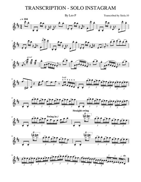 Transcription Leo P Bari Sax Solo Sheet Music For Saxophone