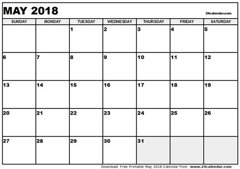 Calendar Blank May Calendar Printable Free