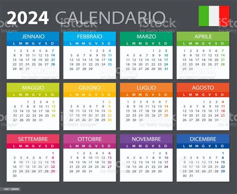 Vetores De 2024 Calendário Italiano Vector Modelo De Ilustração Stock