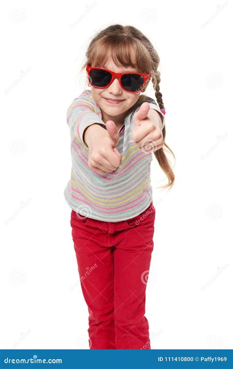 Child Girl In Sunglasses Gesturing Thumb Up Stock Photo Image Of