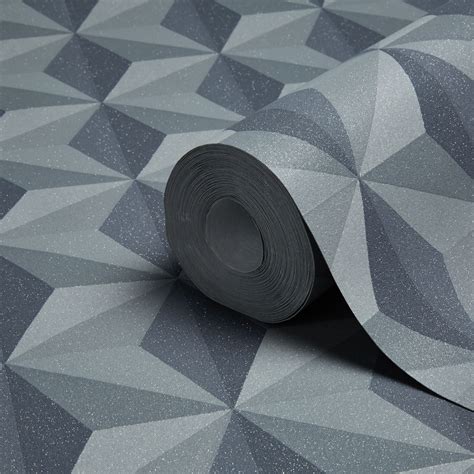 As Creation Life Charcoal And Grey Geometric Glitter Effect Wallpaper