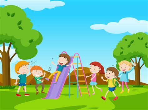 Children Playing Slide In Park 447605 Vector Art At Vecteezy