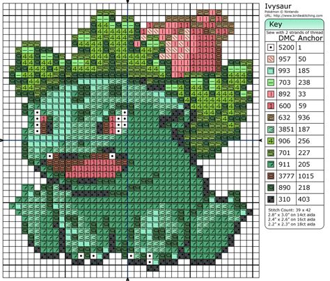 Ivysaur Pixel Art Grid