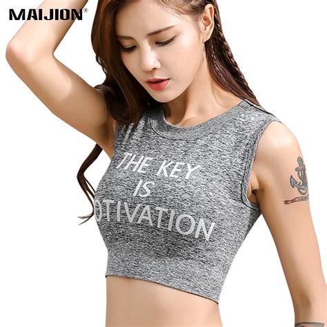 Maijion Women Letter Printing Padded Workout Yoga Bra Absorb Sweat Slim Fitness Sports Tops