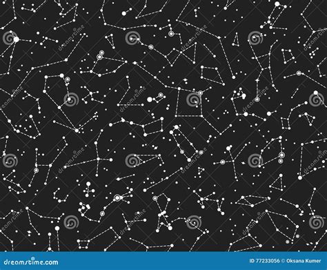 Constellations Seamless Vector Pattern On Dark Sky Stock Vector