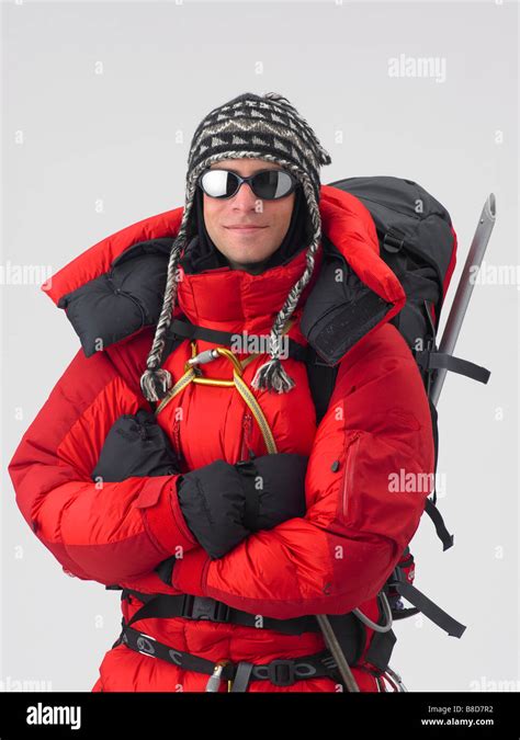 Man Professional Mountain Climbing Gear Studio Stock Photo Alamy