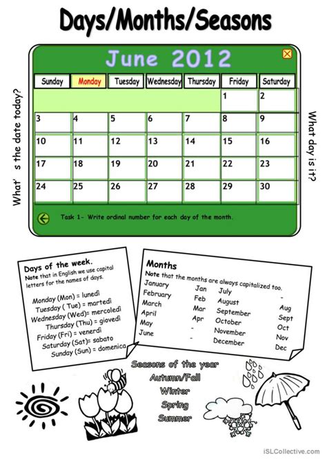 Daysmonthsseasons English Esl Worksheets Pdf And Doc